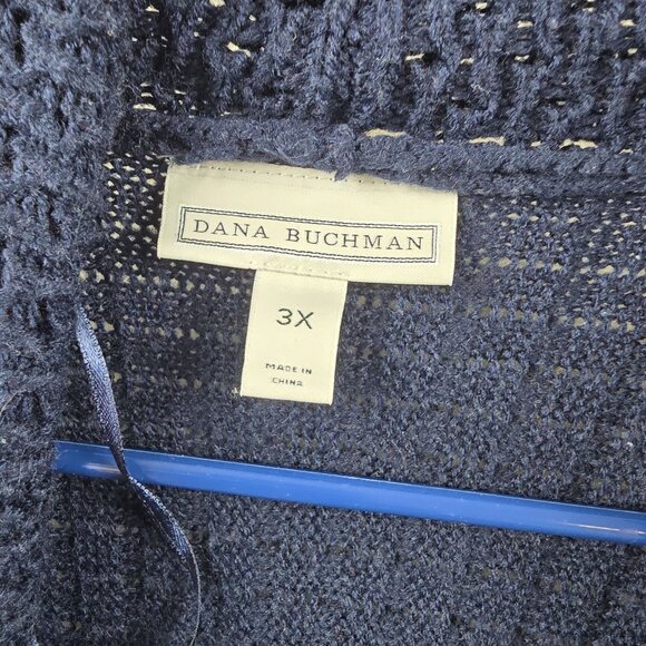 Dana Buchman Womens Cardigan Navy Size 3X Open-Front Knit Sweater Textured - Picture 6 of 10